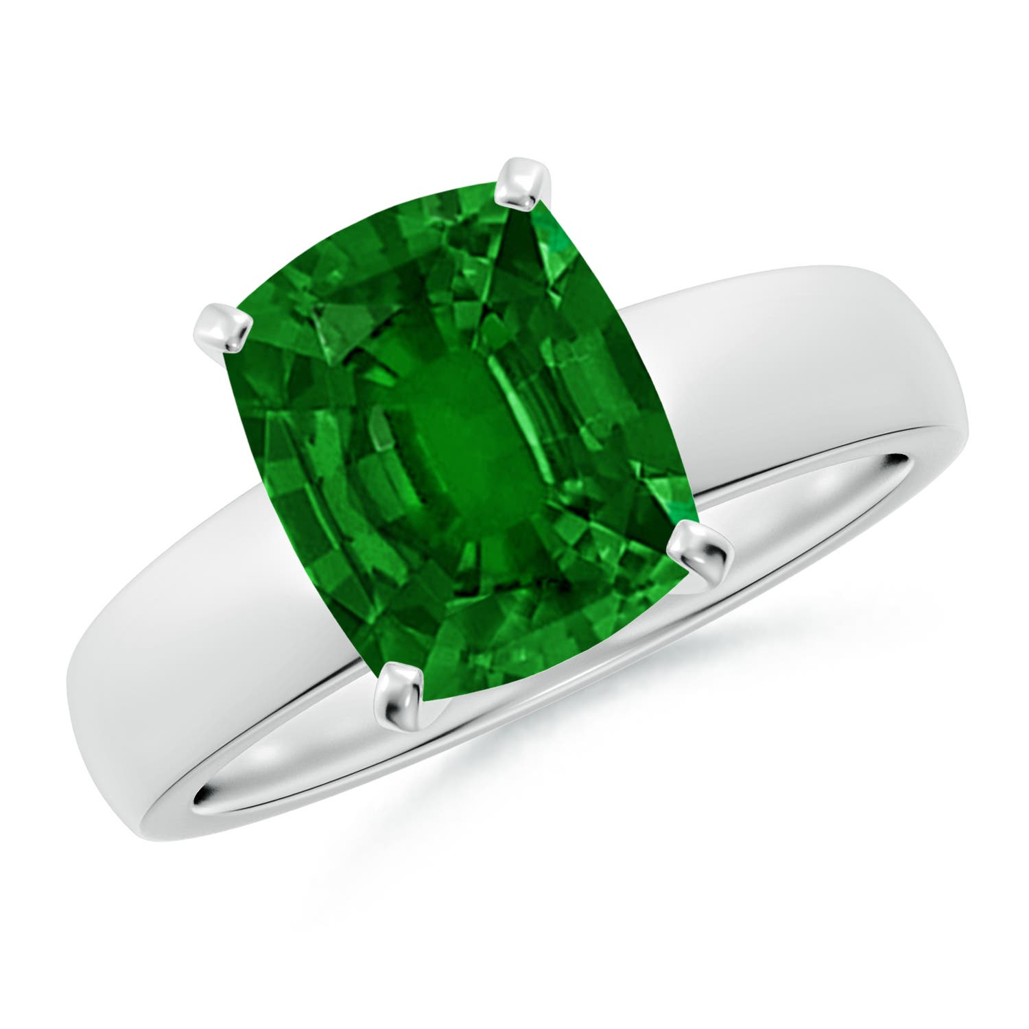 10x8mm AAAA Prong-Set Cushion Rectangular Emerald Solitaire Engagement Ring in White Gold