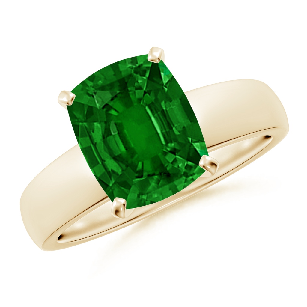 10x8mm AAAA Prong-Set Cushion Rectangular Emerald Solitaire Engagement Ring in Yellow Gold