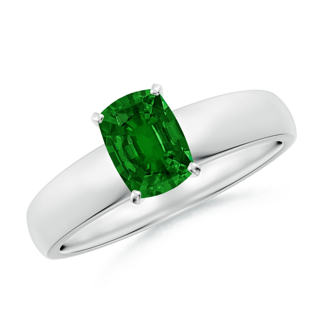 7x5mm AAAA Prong-Set Cushion Rectangular Emerald Solitaire Engagement Ring in White Gold