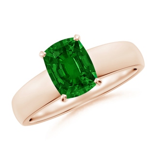 8x6mm AAAA Prong-Set Cushion Rectangular Emerald Solitaire Engagement Ring in 18K Rose Gold