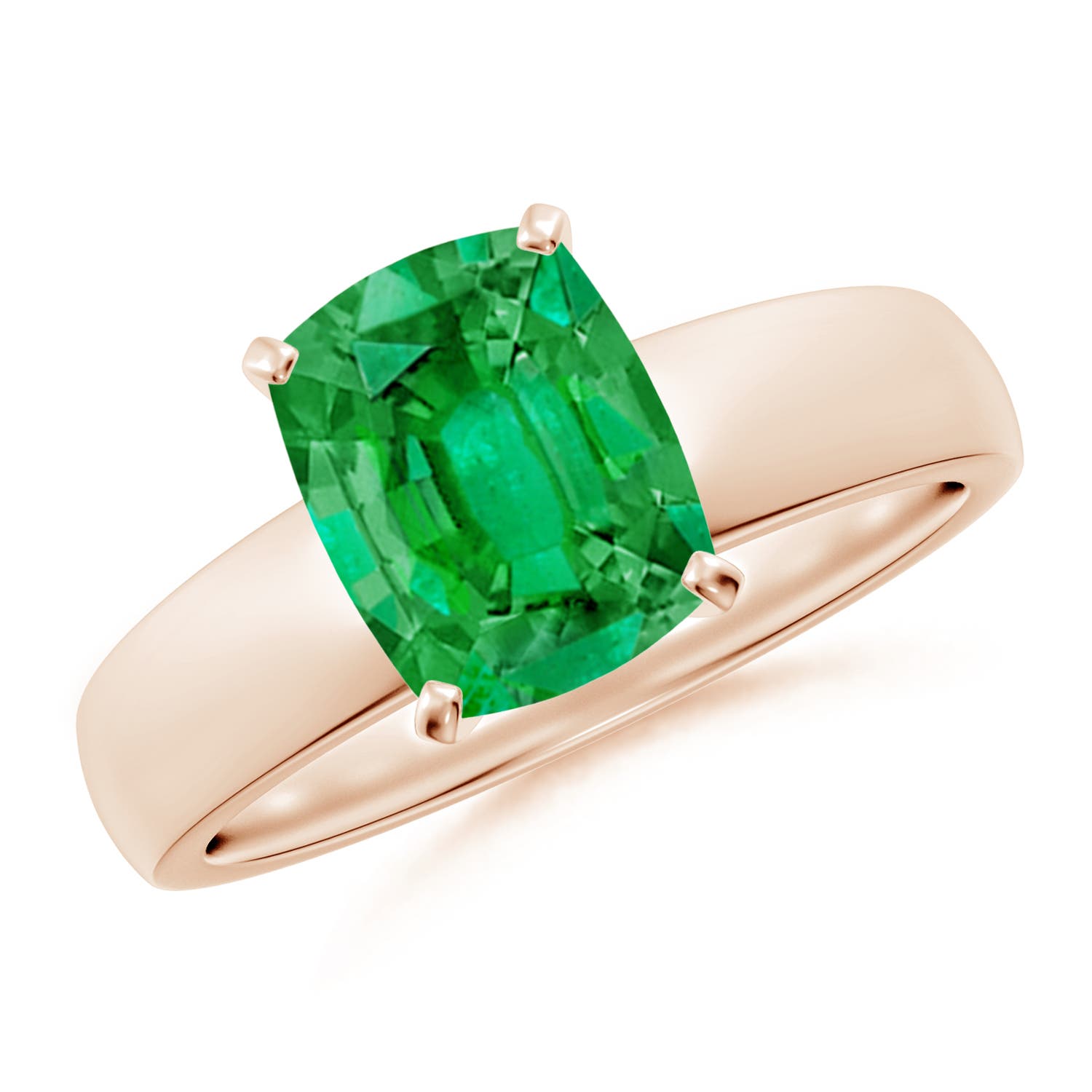 9x7mm AAA Prong-Set Cushion Rectangular Emerald Solitaire Engagement Ring in 18CT Rose Gold