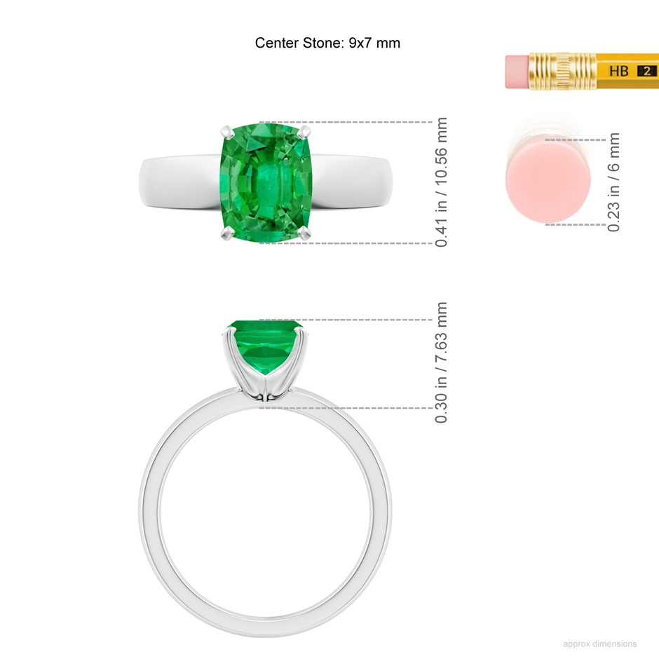 9x7mm AAA Prong-Set Cushion Rectangular Emerald Solitaire Engagement Ring in White Gold ruler