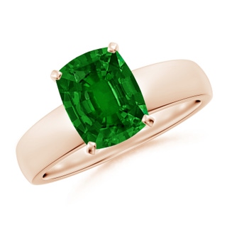 9x7mm AAAA Prong-Set Cushion Rectangular Emerald Solitaire Engagement Ring in 18K Rose Gold