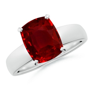 10x8mm AAAA Prong-Set Cushion Rectangular Ruby Solitaire Engagement Ring in P950 Platinum