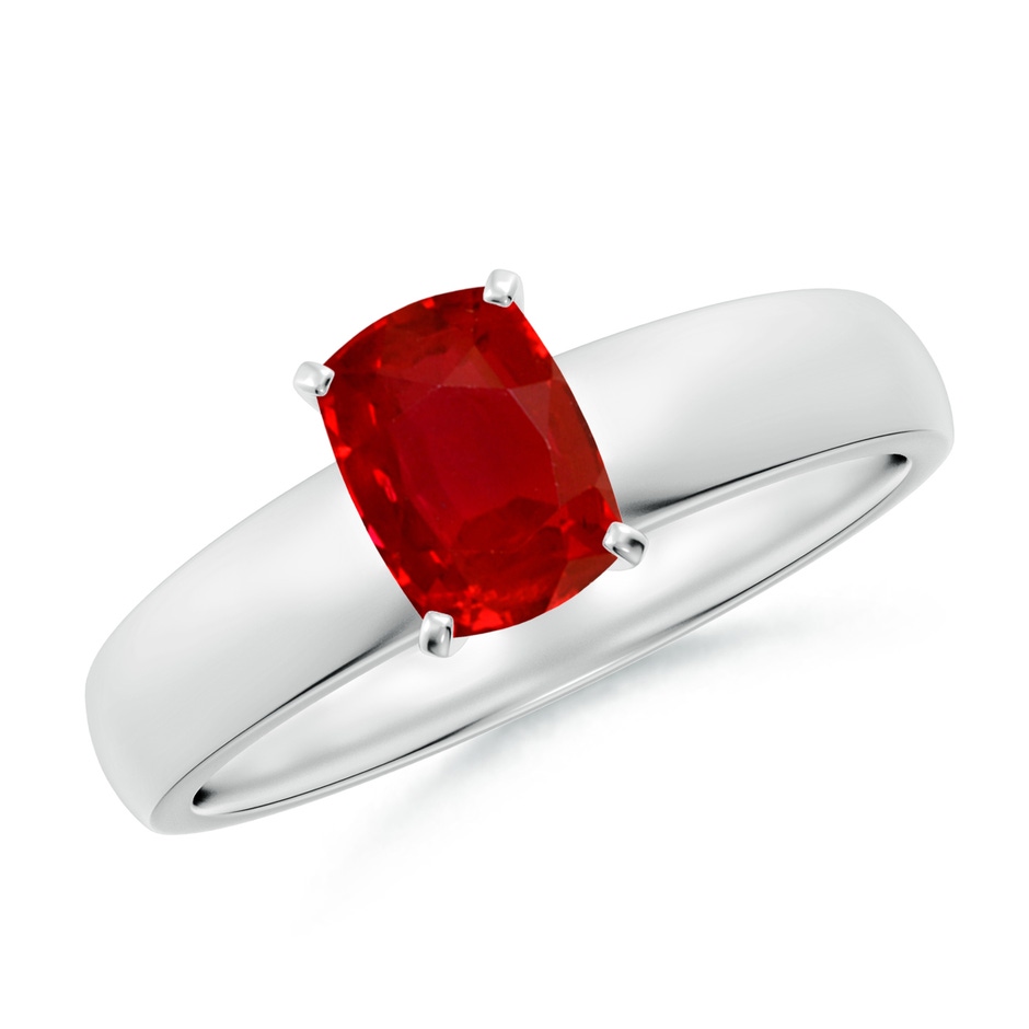 7x5mm AAA Prong-Set Cushion Rectangular Ruby Solitaire Engagement Ring in White Gold 