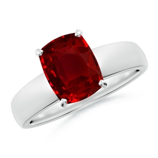 9x7mm AAAA Prong-Set Cushion Rectangular Ruby Solitaire Engagement Ring in P950 Platinum