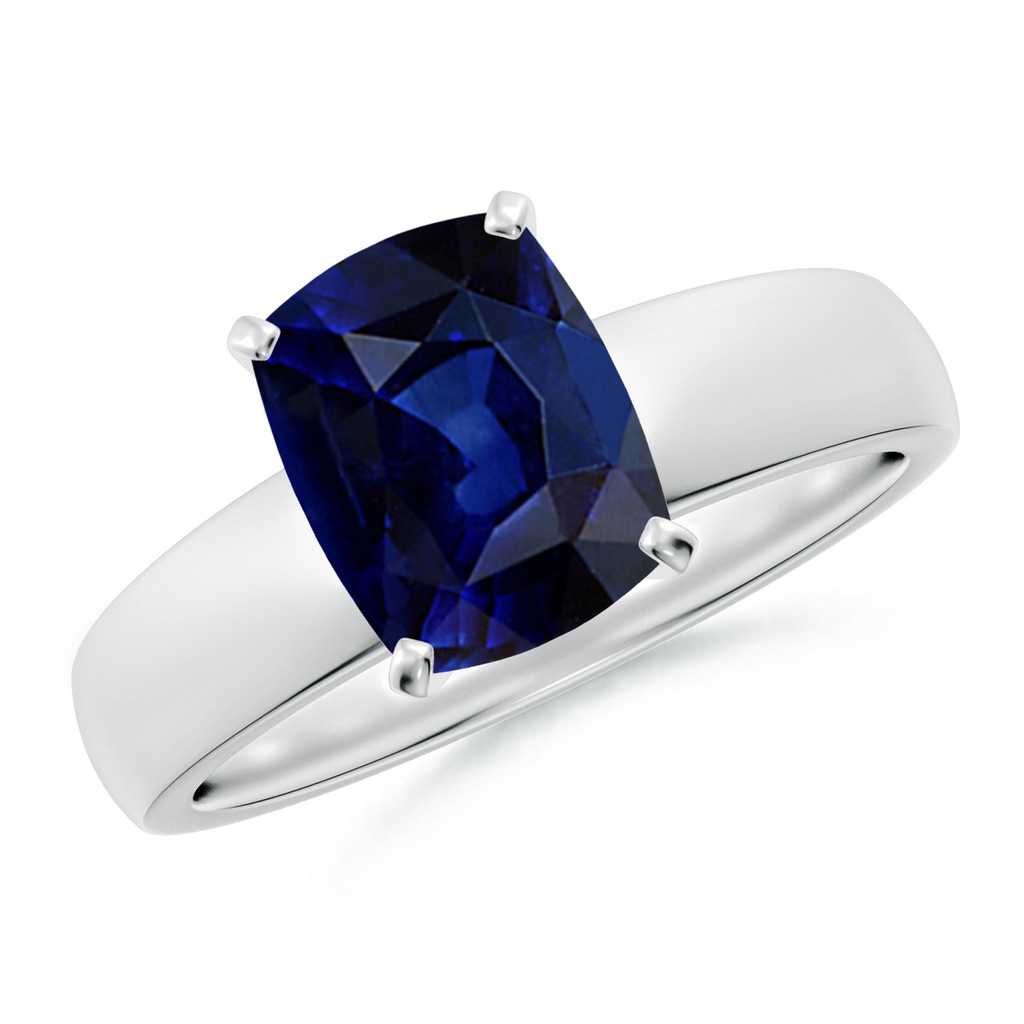 9x7mm AAA Prong-Set Cushion Rectangular Blue Sapphire Solitaire Engagement Ring in White Gold