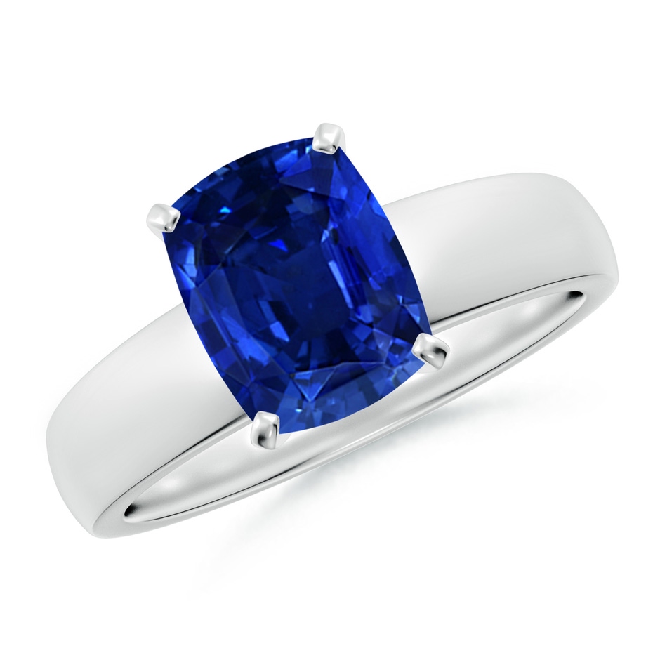 9x7mm Lab-Grown Prong-Set Cushion Rectangular Blue Sapphire Solitaire Engagement Ring in P950 Platinum 