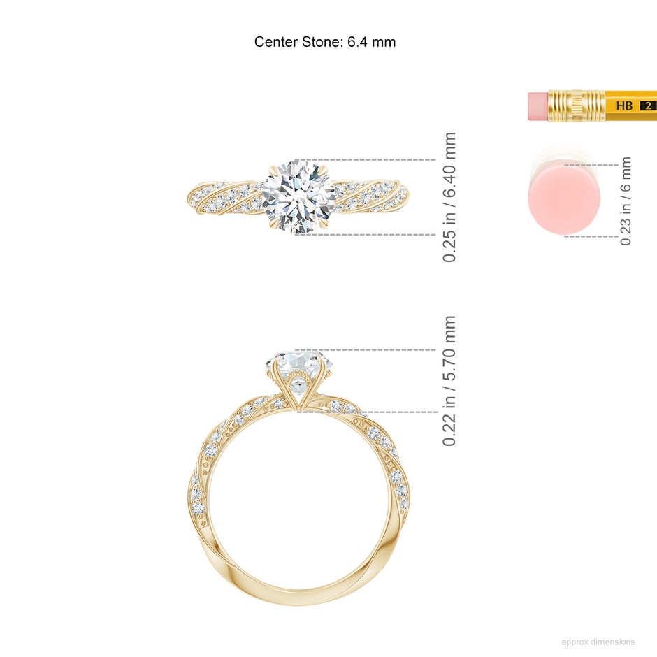 6.4mm GVS2 Round Diamond Twisted Rope Shank Engagement Ring in Yellow Gold ruler