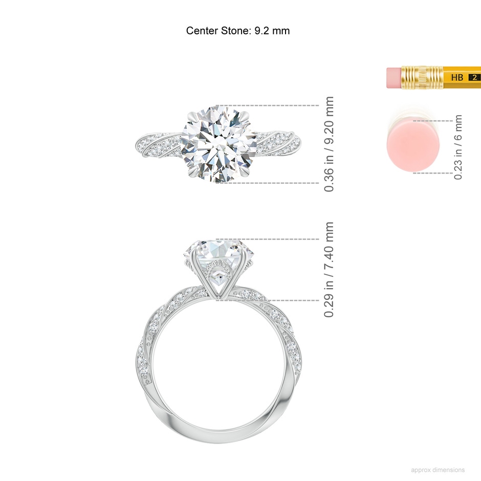 9.2mm GVS2 Round Diamond Twisted Rope Shank Engagement Ring in P950 Platinum ruler