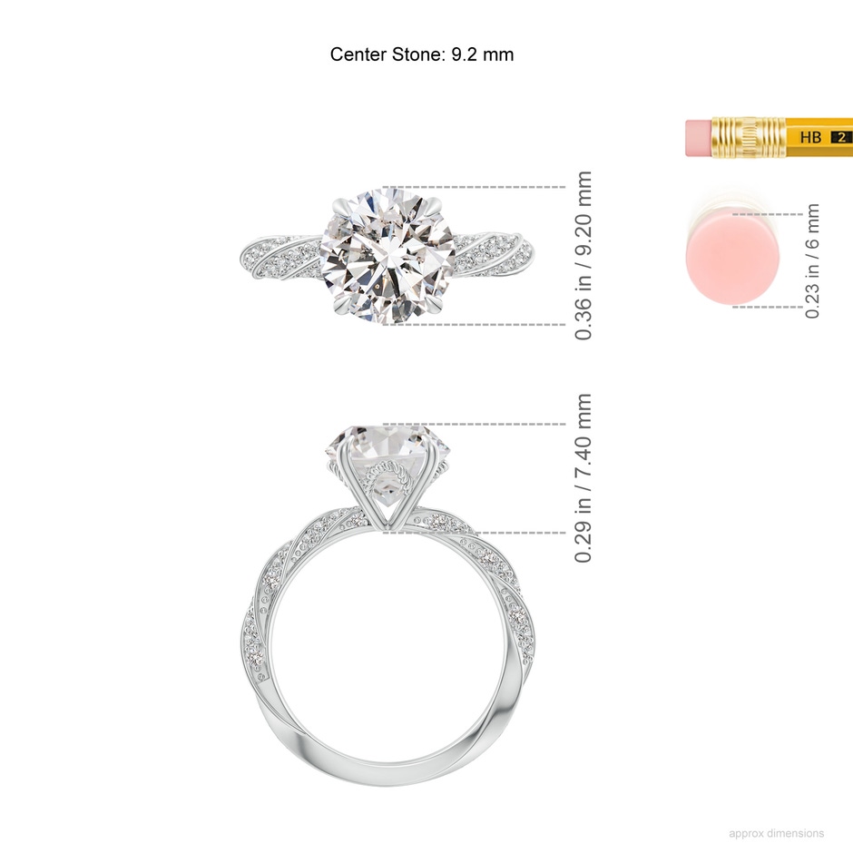 9.2mm IJI1I2 Round Diamond Twisted Rope Shank Engagement Ring in White Gold ruler
