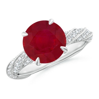9mm AA Round Ruby Twisted Rope Shank Engagement Ring in White Gold