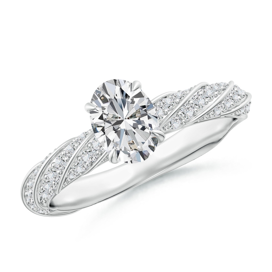 7x5mm HSI2 Oval Diamond Twisted Rope Shank Engagement Ring in 18K White Gold 
