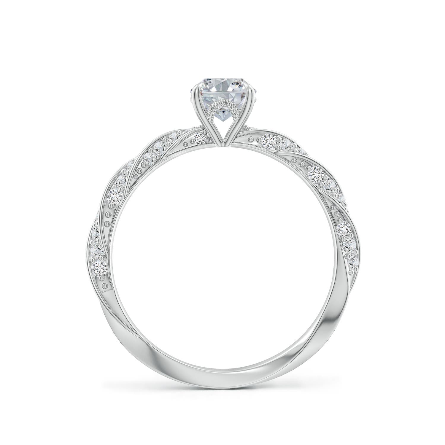 7x5mm HSI2 Oval Diamond Twisted Rope Shank Engagement Ring in 18K White Gold