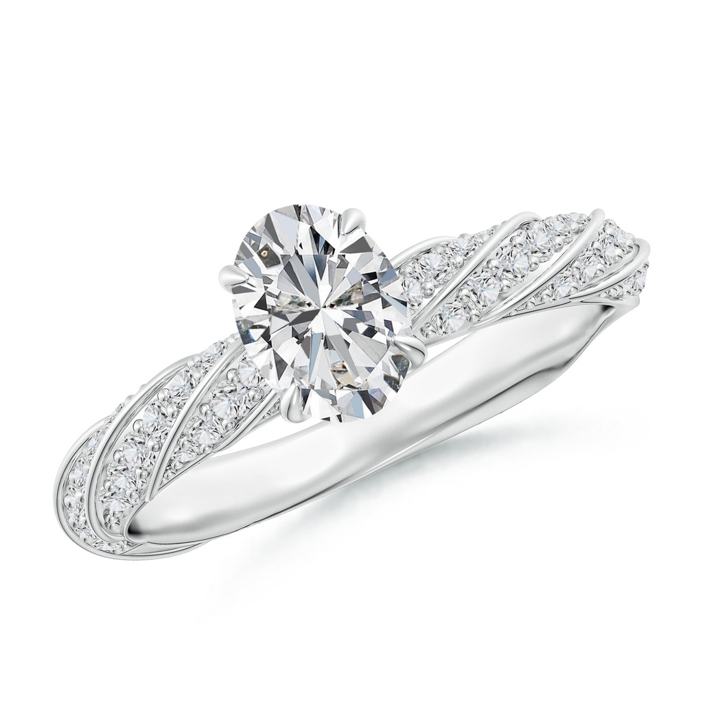 7x5mm HSI2 Oval Diamond Twisted Rope Shank Engagement Ring in White Gold