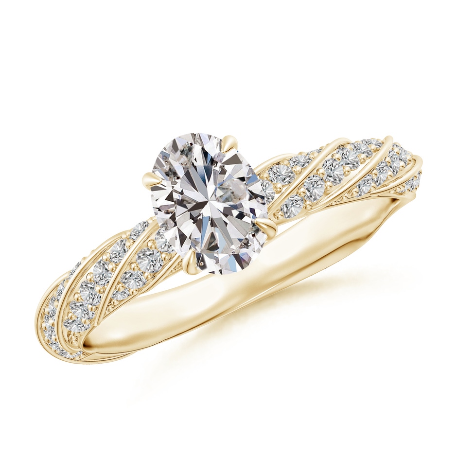 7x5mm IJI1I2 Oval Diamond Twisted Rope Shank Engagement Ring in Yellow Gold 
