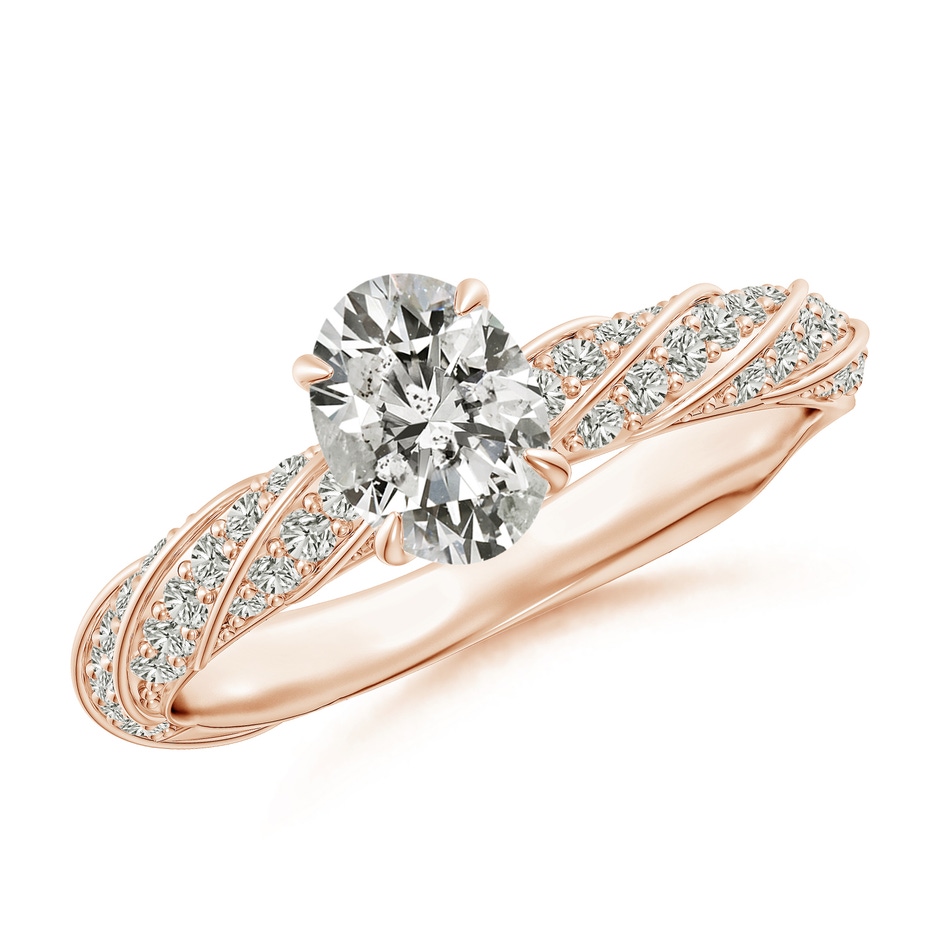 7x5mm KI3 Oval Diamond Twisted Rope Shank Engagement Ring in Rose Gold 