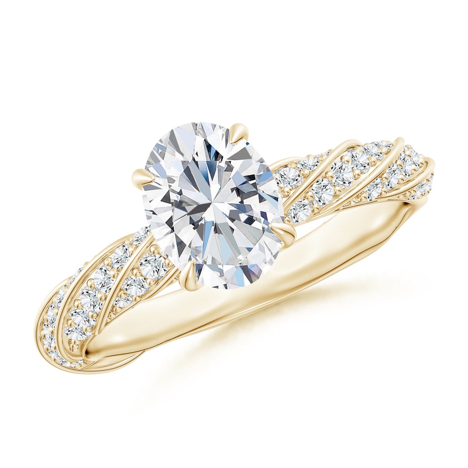 8x6mm GVS2 Oval Diamond Twisted Rope Shank Engagement Ring in Yellow Gold 
