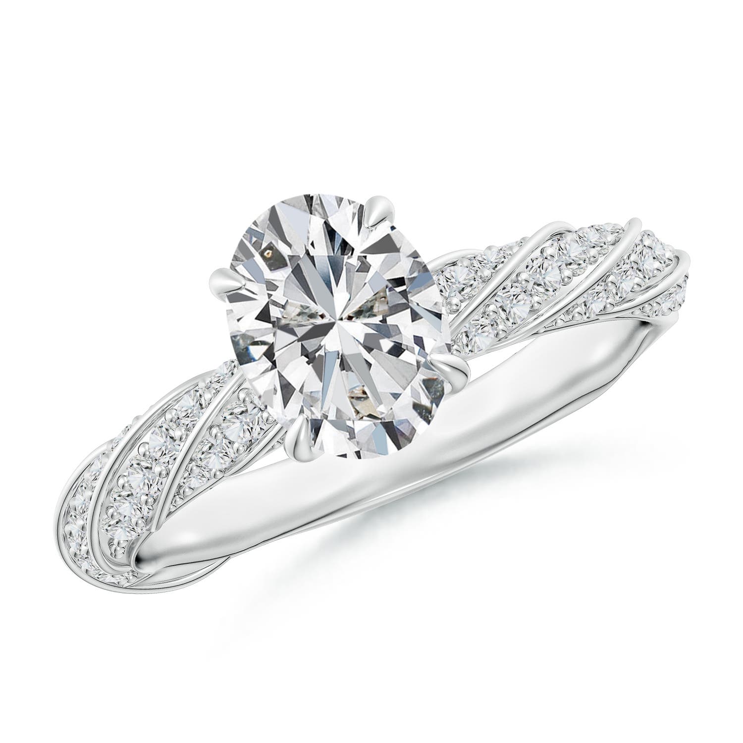 8x6mm HSI2 Oval Diamond Twisted Rope Shank Engagement Ring in 18K White Gold