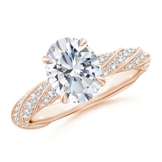 9x7mm GVS2 Oval Diamond Twisted Rope Shank Engagement Ring in 18K Rose Gold