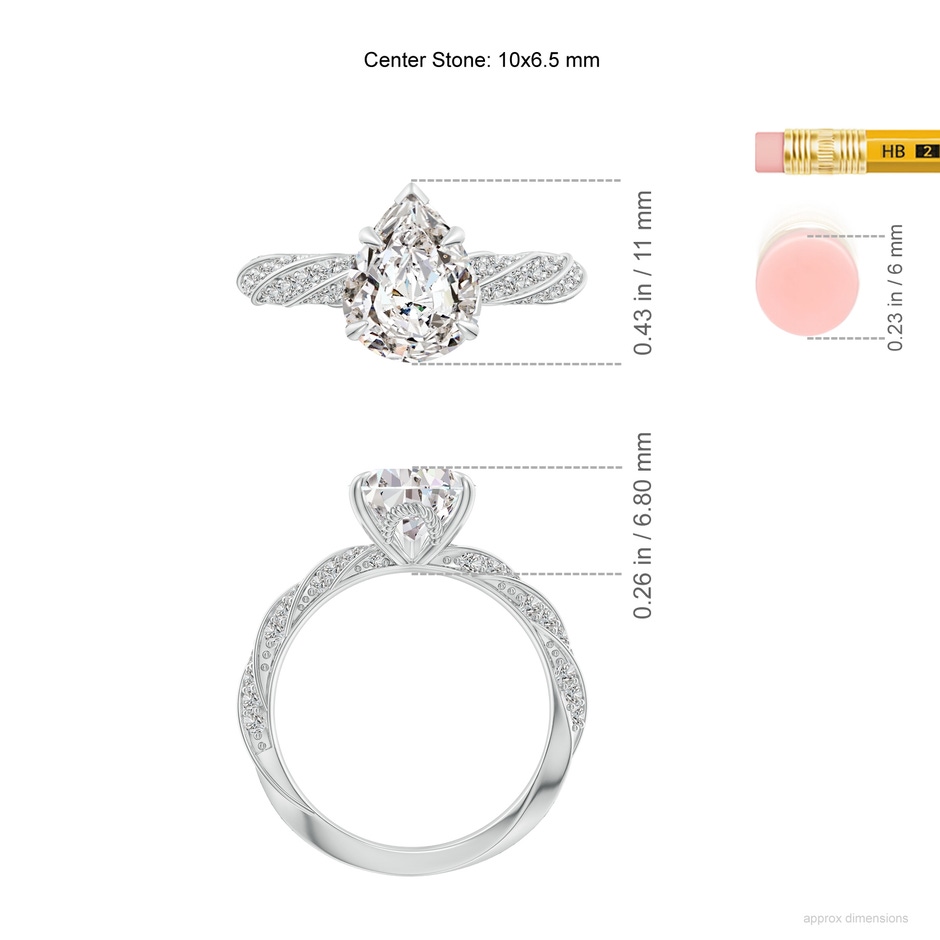 10x6.5mm IJI1I2 Pear Diamond Twisted Rope Shank Engagement Ring in P950 Platinum ruler