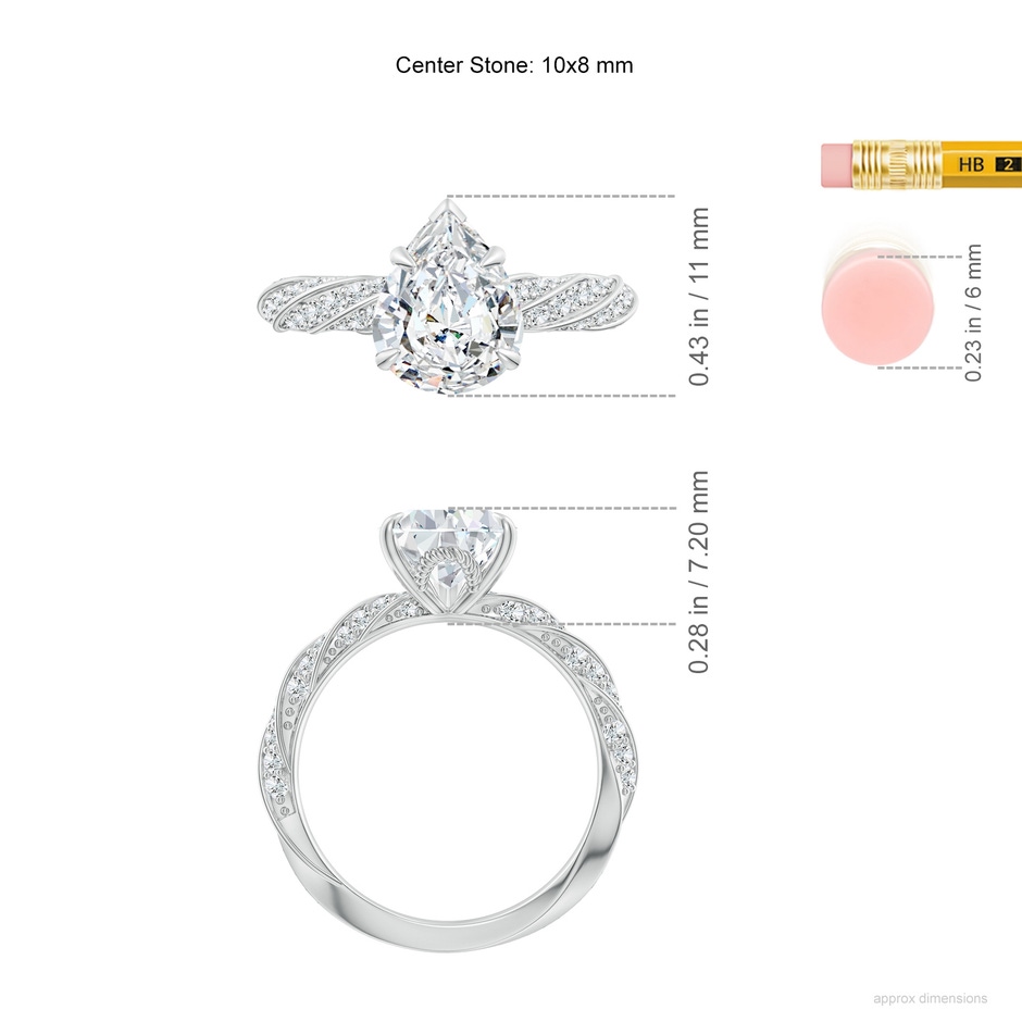 10x8mm GVS2 Pear Diamond Twisted Rope Shank Engagement Ring in P950 Platinum ruler