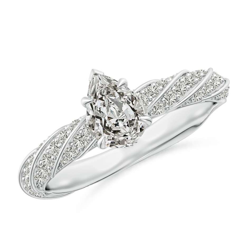 7x5mm KI3 Pear Diamond Twisted Rope Shank Engagement Ring in White Gold 