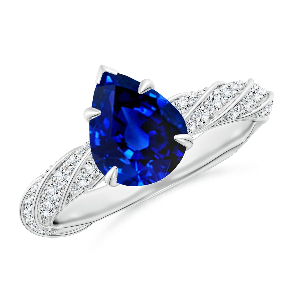 9x7mm Lab-Grown Pear Blue Sapphire Twisted Rope Shank Engagement Ring in White Gold