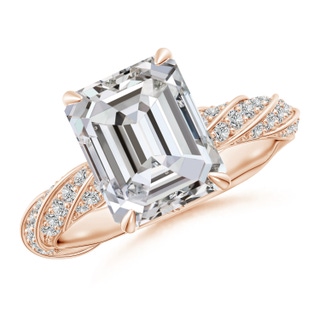 10x7mm IJI1I2 Emerald-Cut Diamond Twisted Rope Shank Engagement Ring in 9K Rose Gold