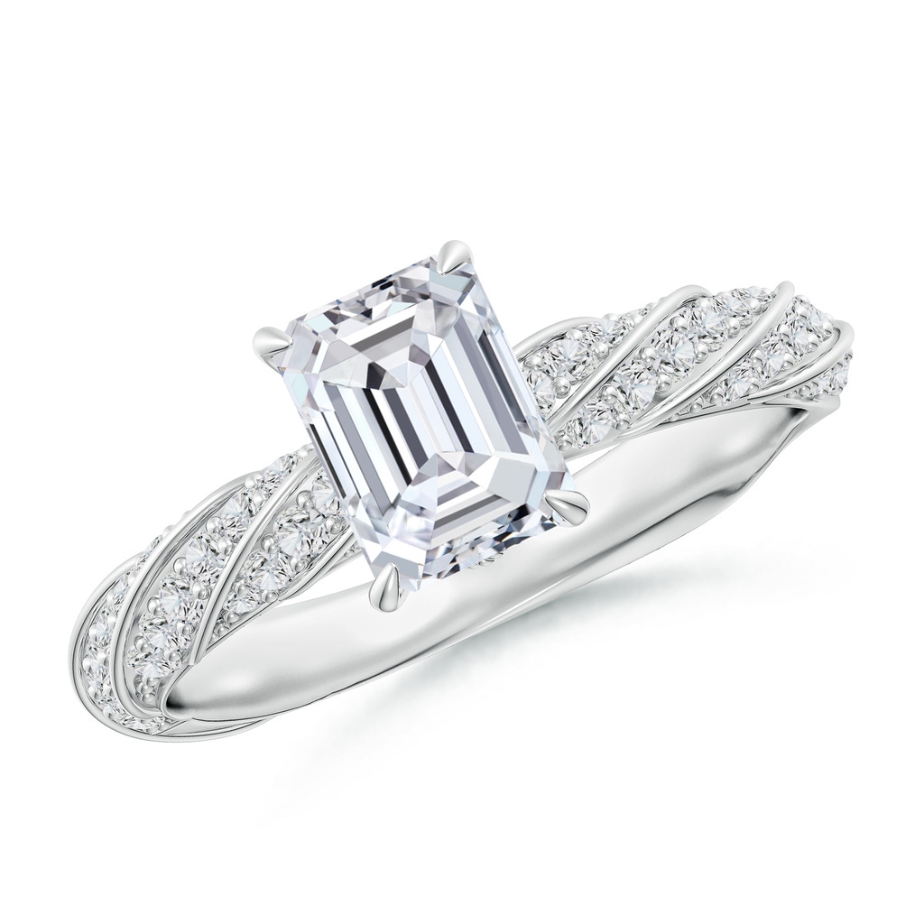 7x5mm HSI2 Emerald-Cut Diamond Twisted Rope Shank Engagement Ring in White Gold