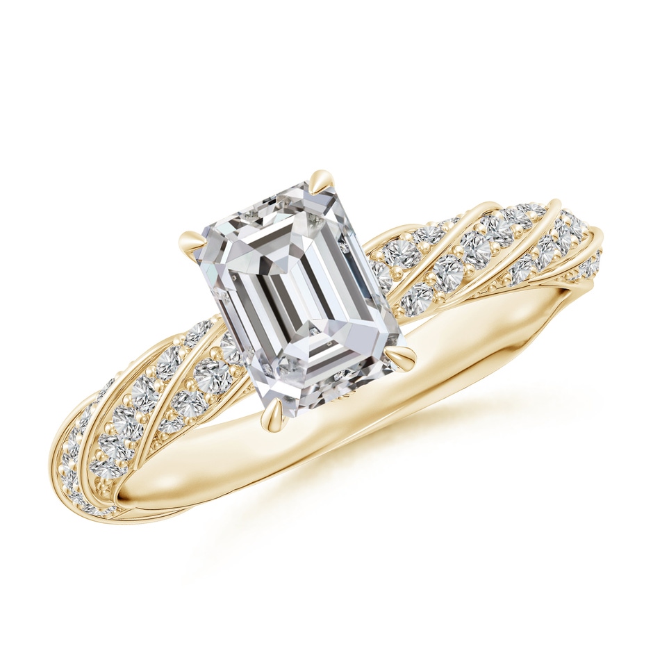 7x5mm IJI1I2 Emerald-Cut Diamond Twisted Rope Shank Engagement Ring in Yellow Gold 