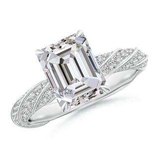 8.5x6.5mm IJI1I2 Emerald-Cut Diamond Twisted Rope Shank Engagement Ring in White Gold
