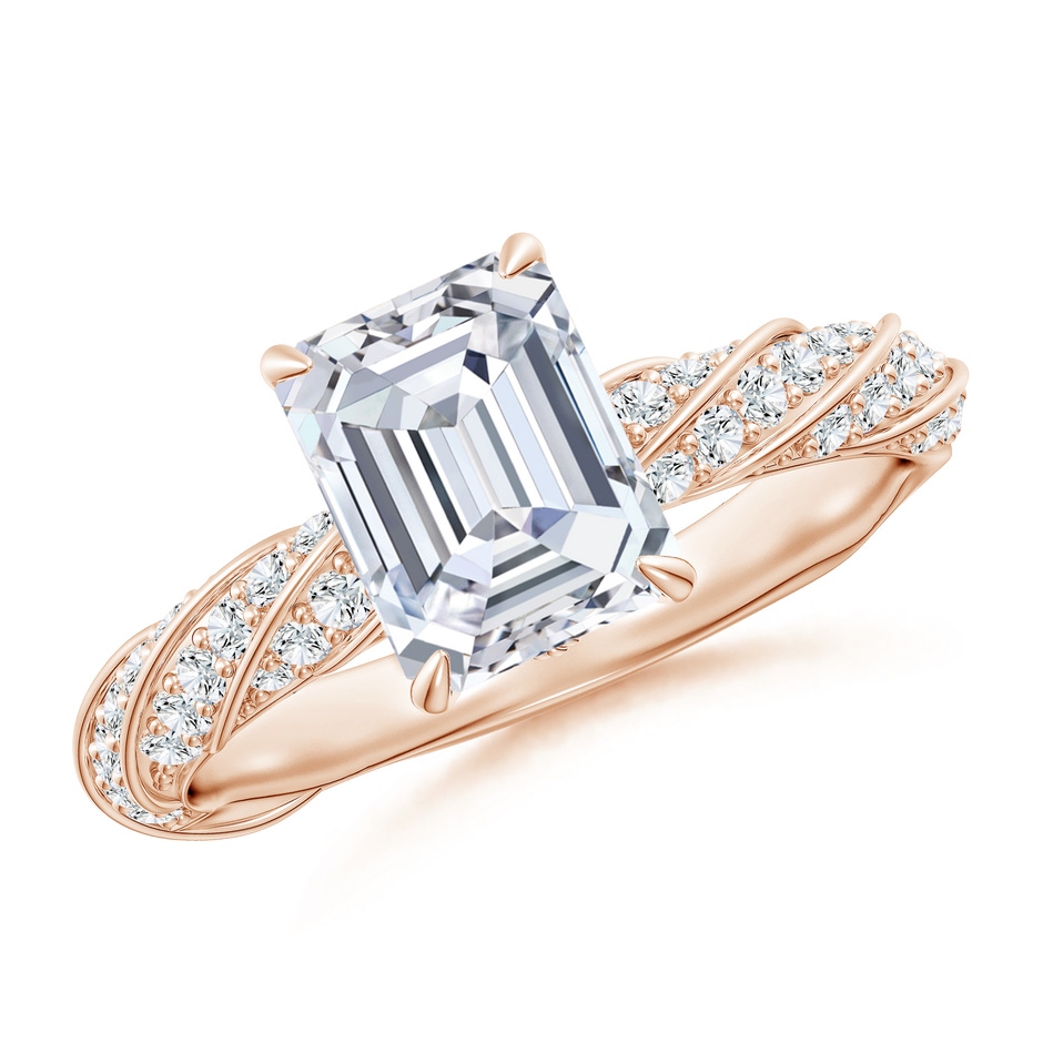 8x6mm GVS2 Emerald-Cut Diamond Twisted Rope Shank Engagement Ring in Rose Gold 