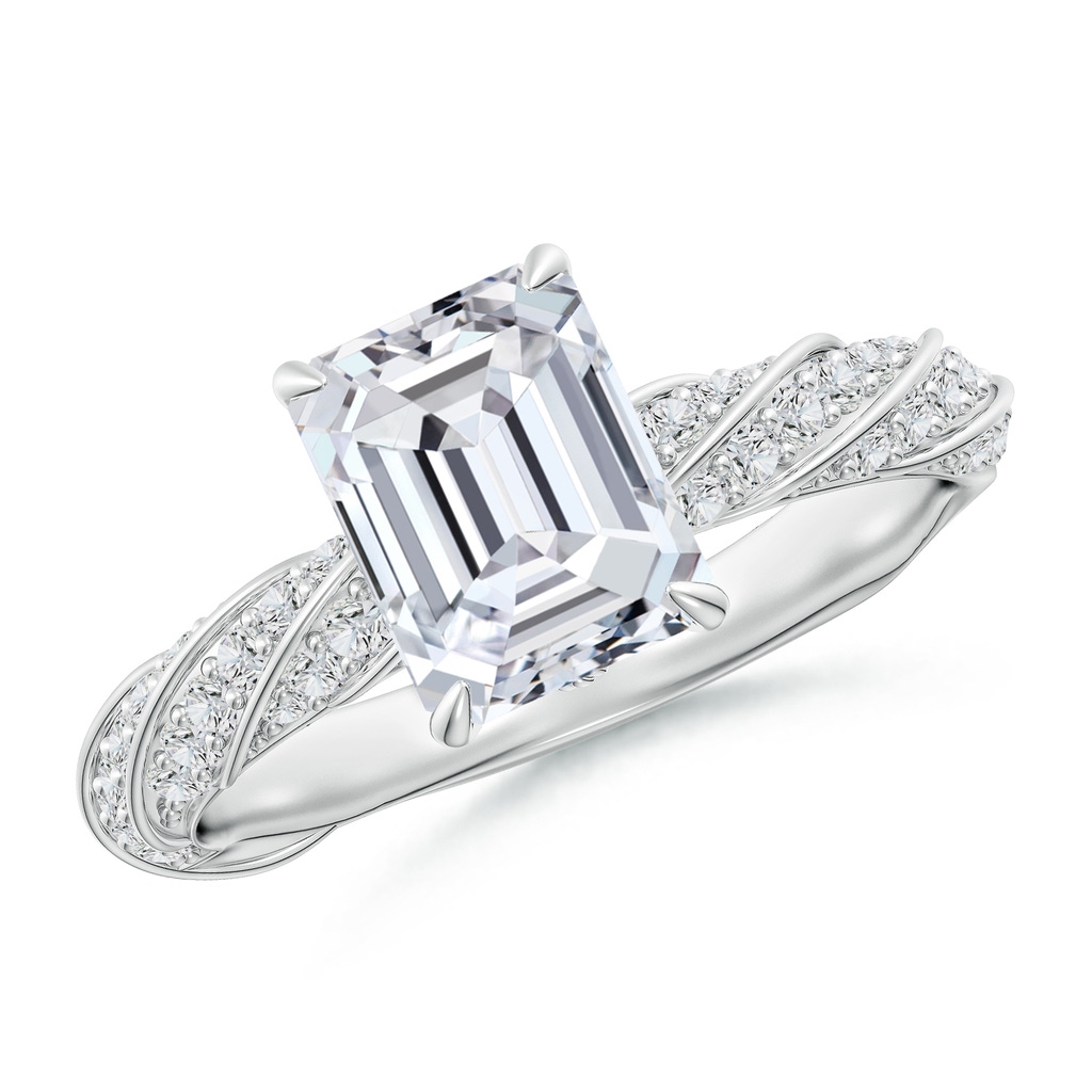 8x6mm HSI2 Emerald-Cut Diamond Twisted Rope Shank Engagement Ring in White Gold