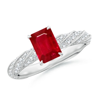 7x5mm AAA Emerald-Cut Ruby Twisted Rope Shank Engagement Ring in White Gold