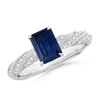 7x5mm AAA Emerald-Cut Blue Sapphire Twisted Rope Shank Engagement Ring in White Gold