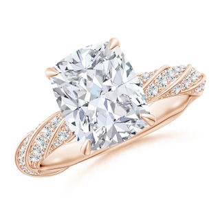 10x7.5mm GVS2 Cushion Rectangular Diamond Twisted Rope Shank Engagement Ring in Rose Gold