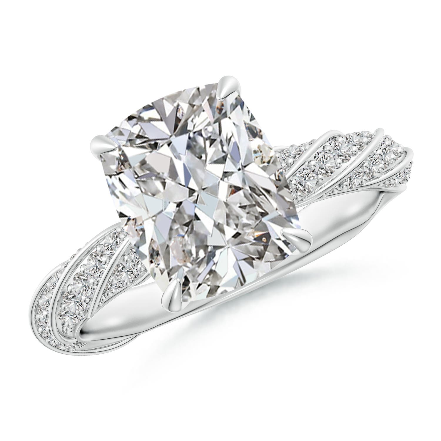 Angara 3.42 CTW Cushion Rectangular Diamond Twisted Rope Shank Engagement Ring in Platinum