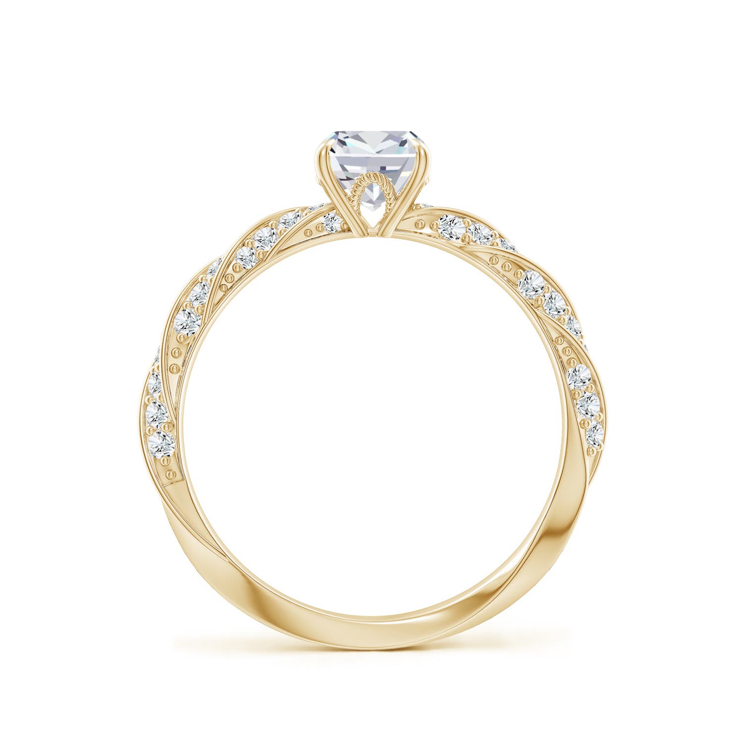 7x5mm GVS2 Cushion Rectangular Diamond Twisted Rope Shank Engagement Ring in Yellow Gold - side 2