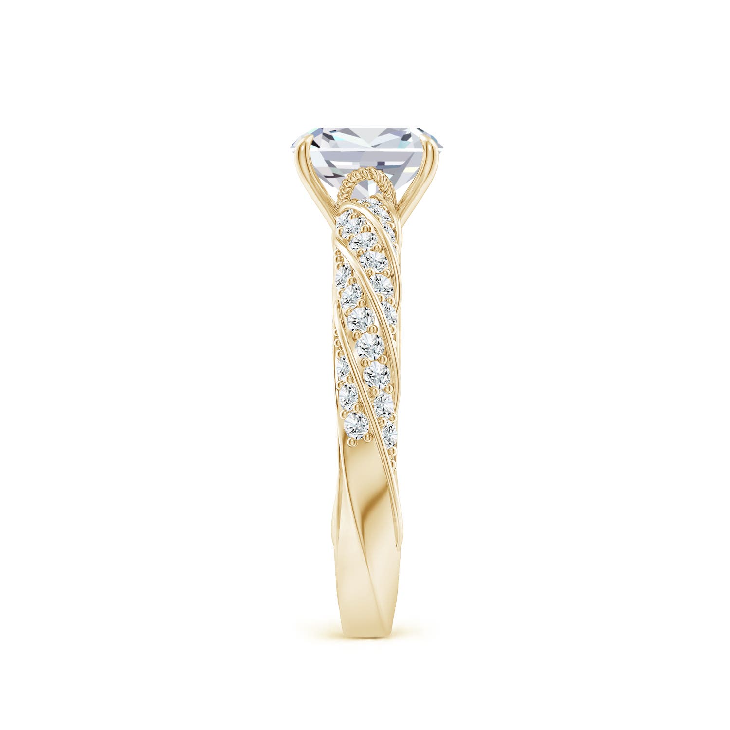 7x5mm GVS2 Cushion Rectangular Diamond Twisted Rope Shank Engagement Ring in Yellow Gold - side 3