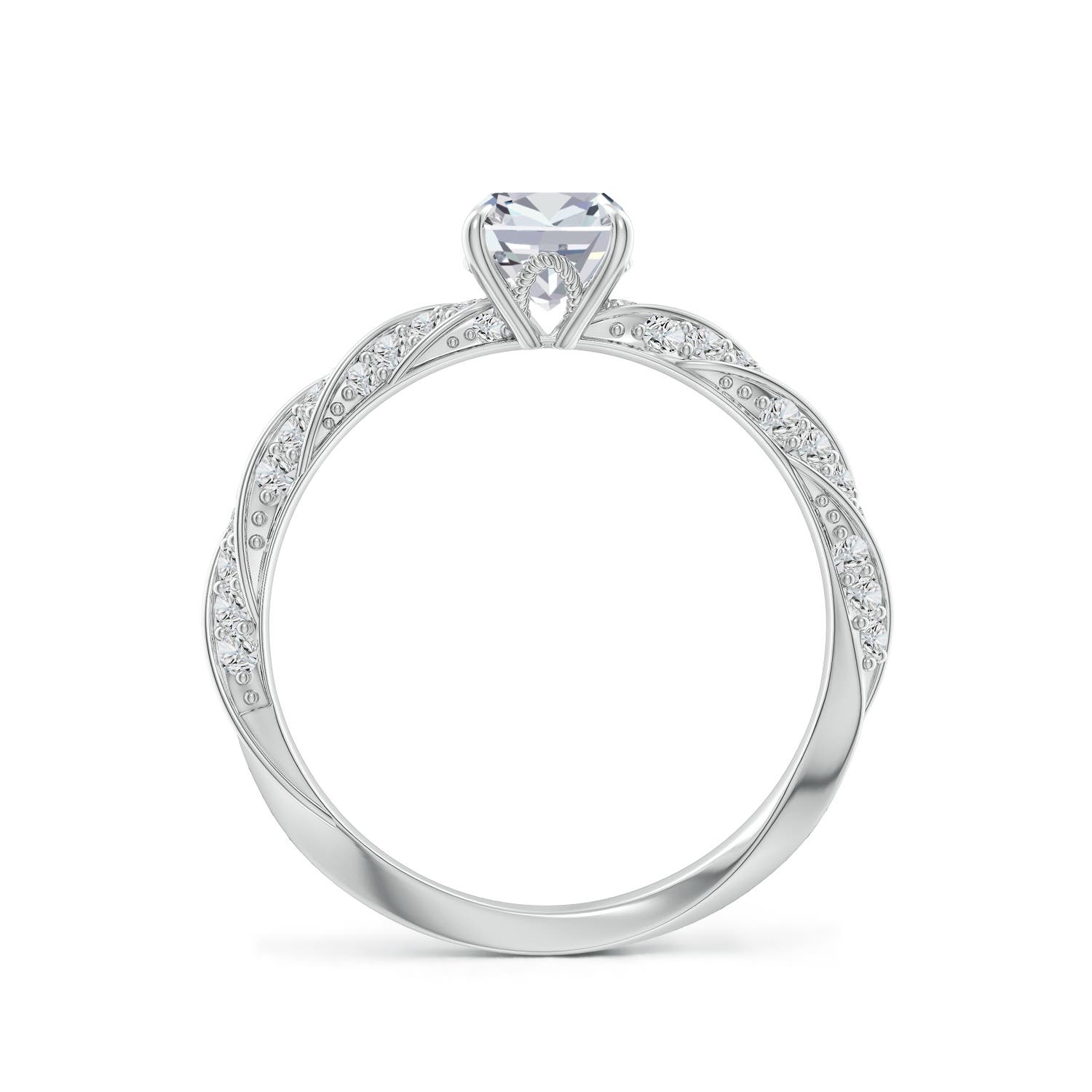 7x5mm HSI2 Cushion Rectangular Diamond Twisted Rope Shank Engagement Ring in White Gold - side 2