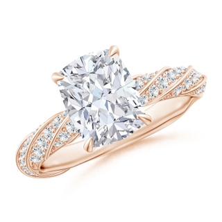 8.5x6.5mm GVS2 Cushion Rectangular Diamond Twisted Rope Shank Engagement Ring in 18K Rose Gold