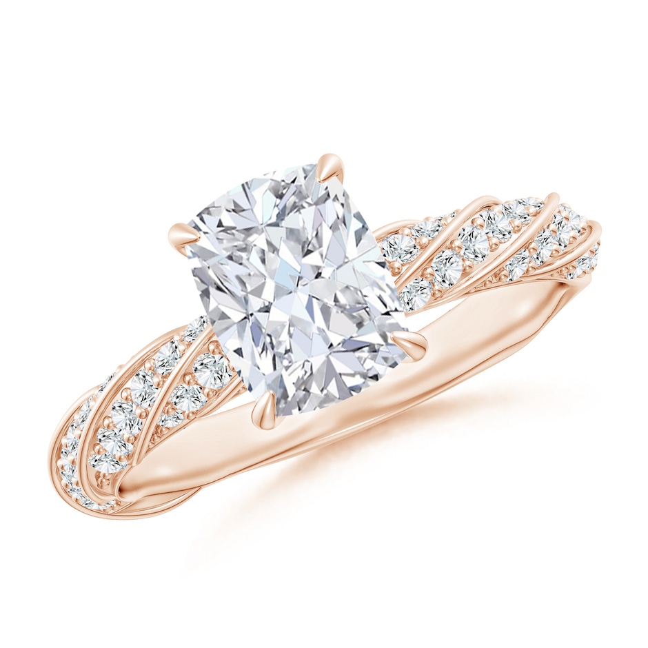 8x6mm GVS2 Cushion Rectangular Diamond Twisted Rope Shank Engagement Ring in 18K Rose Gold 
