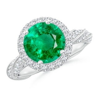 9mm AAA Round Emerald Halo Twisted Rope Shank Engagement Ring in P950 Platinum