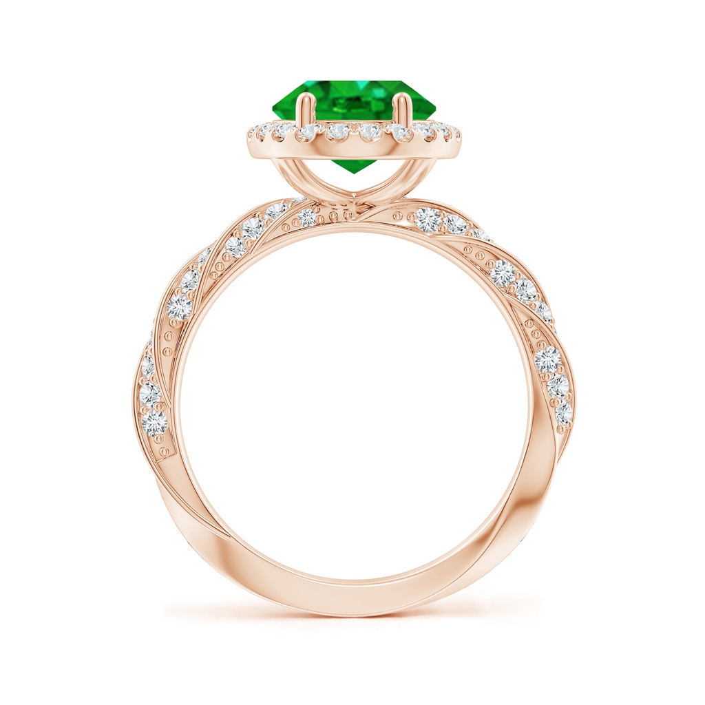10x8mm AAAA Oval Emerald Halo Twisted Rope Shank Engagement Ring in Rose Gold - side 199