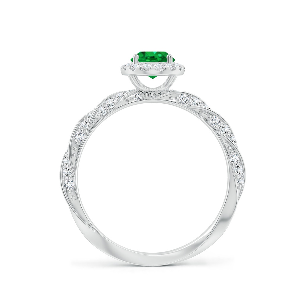 7x5mm AAA Oval Emerald Halo Twisted Rope Shank Engagement Ring in 18K White Gold - side 199