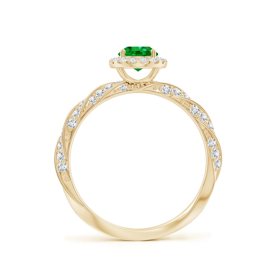 7x5mm AAAA Oval Emerald Halo Twisted Rope Shank Engagement Ring in Yellow Gold side 199