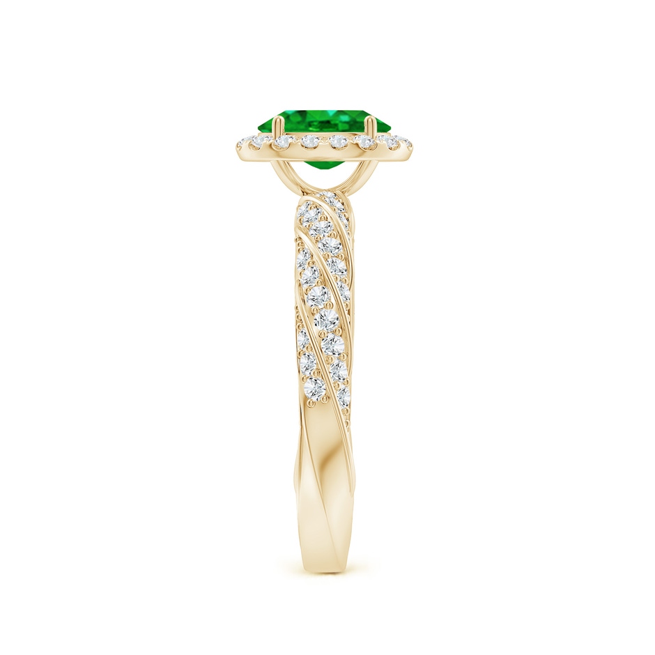 7x5mm AAAA Oval Emerald Halo Twisted Rope Shank Engagement Ring in Yellow Gold side 299