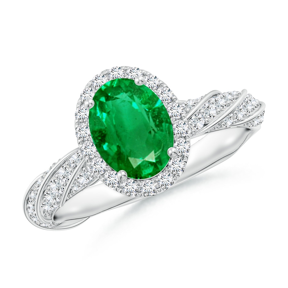 8x6mm AAA Oval Emerald Halo Twisted Rope Shank Engagement Ring in P950 Platinum 