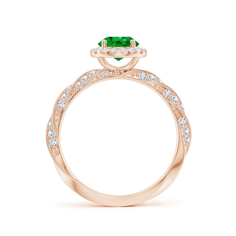 8x6mm AAAA Oval Emerald Halo Twisted Rope Shank Engagement Ring in Rose Gold side 199